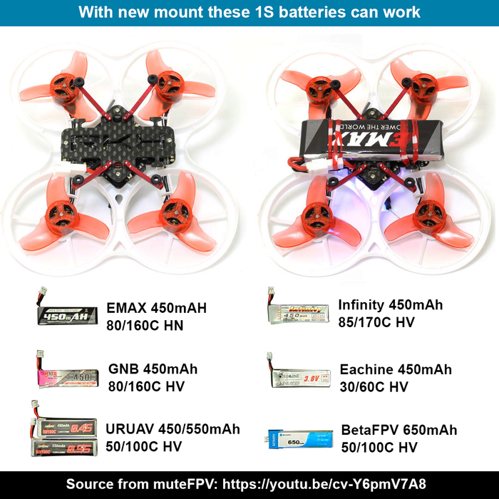 Emax TinyHawk - Rakonheli CNC Aluminum Carbon Battery Mount w/Landing Gear Set