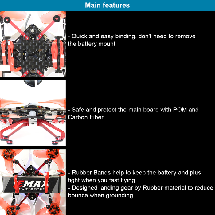 Emax TinyHawk - Rakonheli CNC Aluminum Carbon Battery Mount w/Landing Gear Set