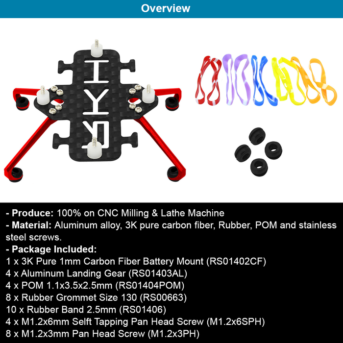 Emax TinyHawk - Rakonheli CNC Aluminum Carbon Battery Mount w/Landing Gear Set